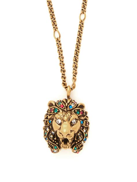 gucci lion crystal necklace